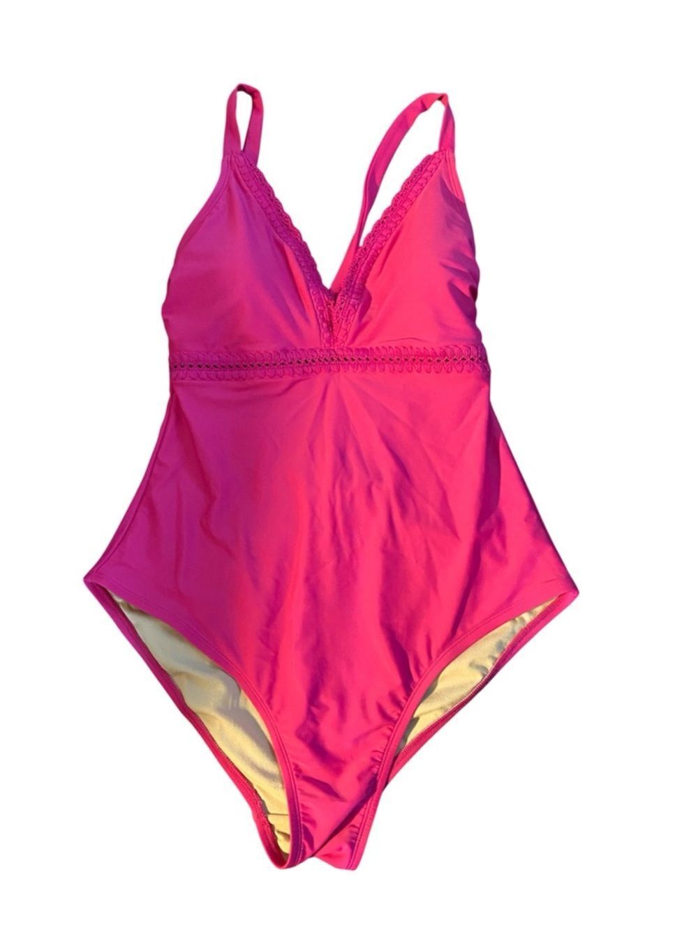 Kona Sol Pink Lace‑Trim One‑Piece Swimsuit – NWOT – Size Large